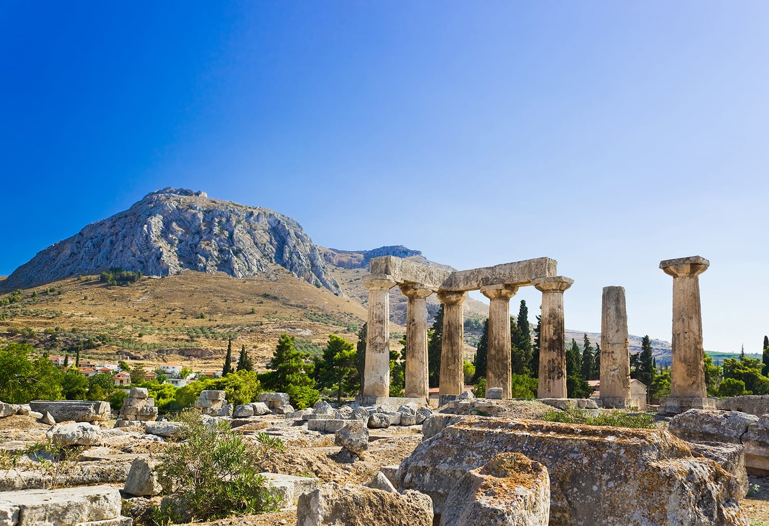 Ruins of temple in Corinth, Greece - archaeology background